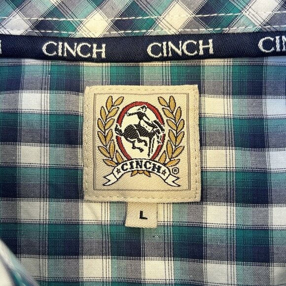 Cinch Shirt Mens Large Western Plaid Blue Check Teal Button Up Casual Work Rodeo - Picture 5 of 15